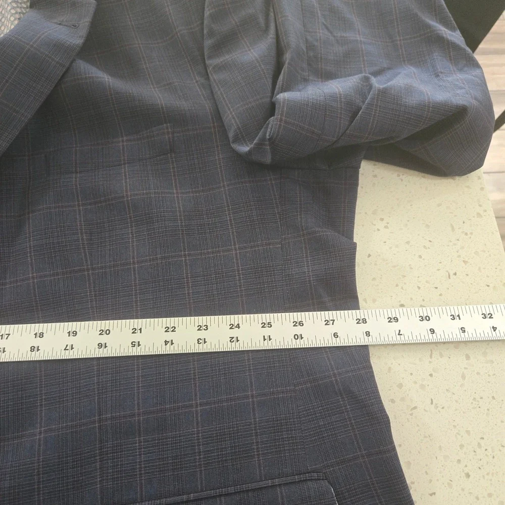 Murano Mens 3 Piece Suit 4XB Navy Blue Plaid Blazer Vest Pant Big Tall NWT 48x30